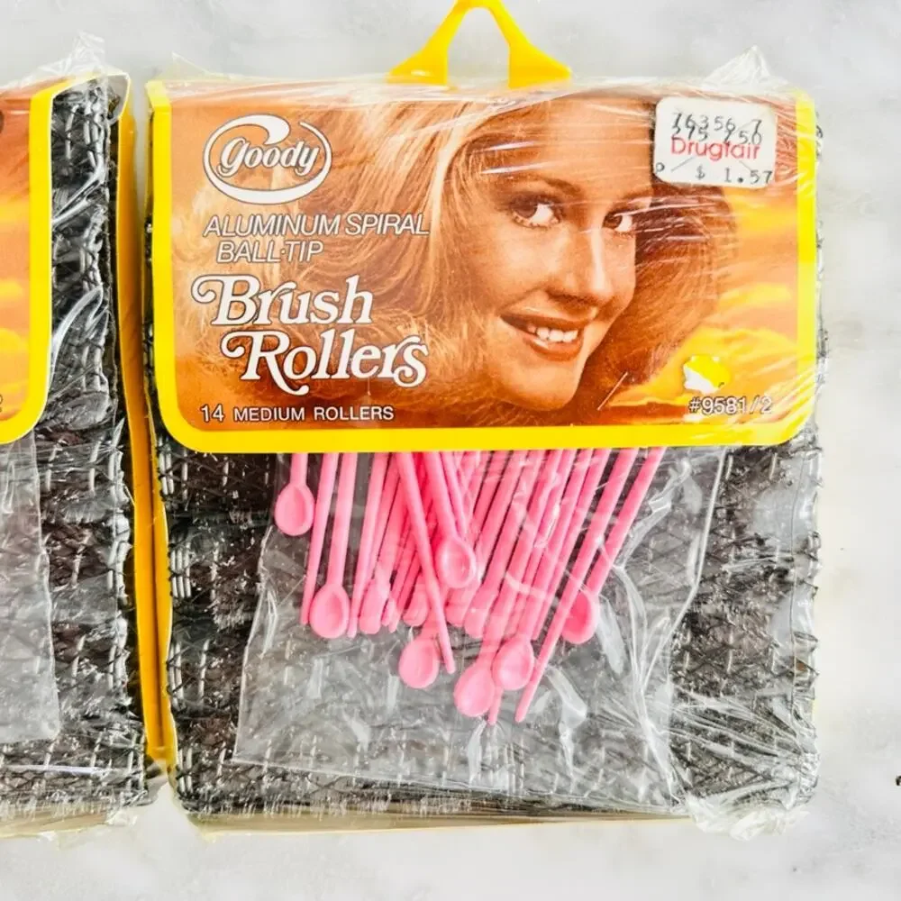 Goody VINTAGE Aluminum Spiral Ball Tip Brush Rollers w/Pink Pins NEW 2pks 28pc